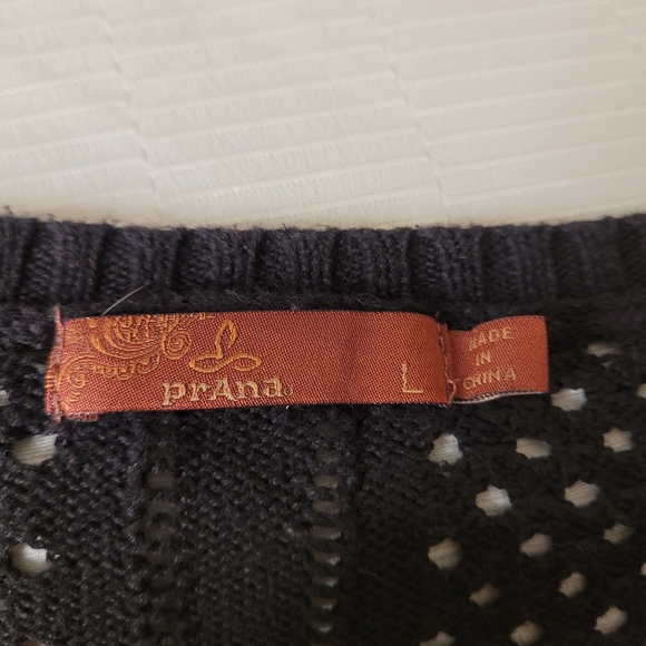 Prana Parker Black Open Knit Long Sleeve Sweater sz L - Picture 3 of 9